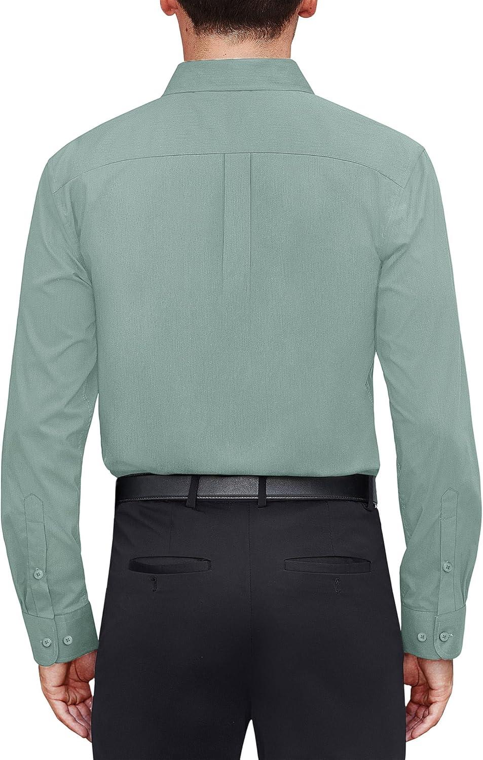 imageJVER Mens Dress Shirts Stretch Stain Shield Long Sleeve Solid Formal Shirt Business Casual Button Down ShirtsGrayish Green