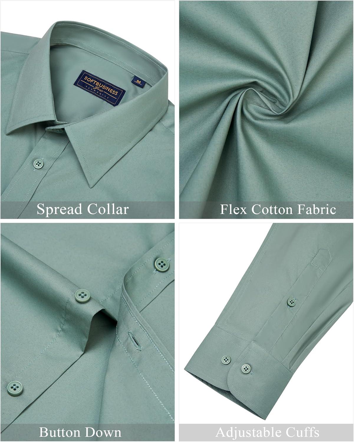 imageJVER Mens Dress Shirts Stretch Stain Shield Long Sleeve Solid Formal Shirt Business Casual Button Down ShirtsGrayish Green