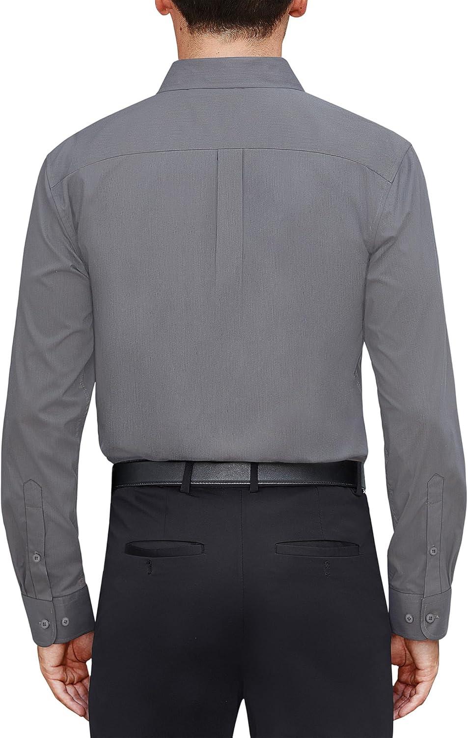 imageJVER Mens Dress Shirts Stretch Stain Shield Long Sleeve Solid Formal Shirt Business Casual Button Down ShirtsGrey