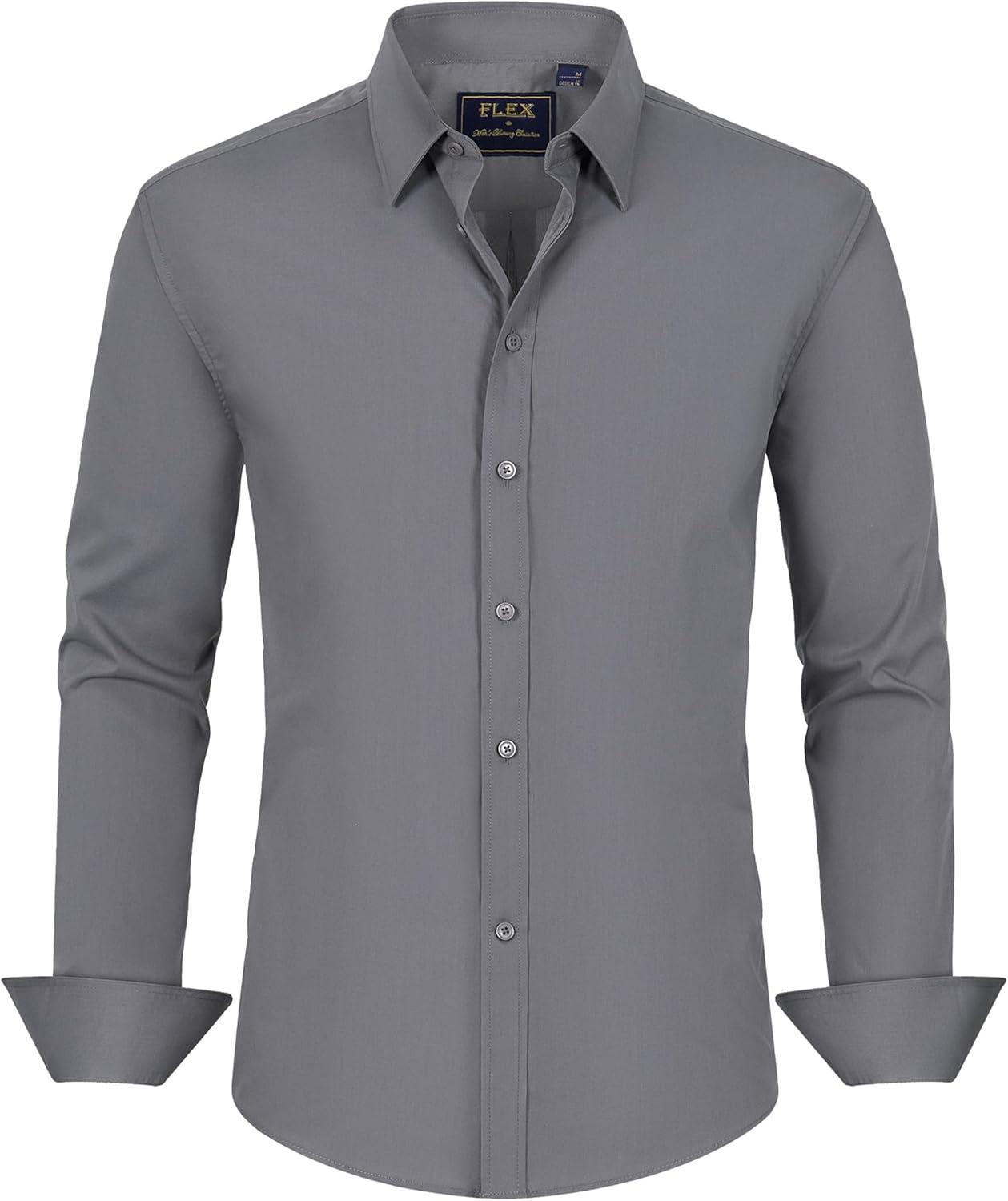 imageJVER Mens Dress Shirts Stretch Stain Shield Long Sleeve Solid Formal Shirt Business Casual Button Down ShirtsGrey