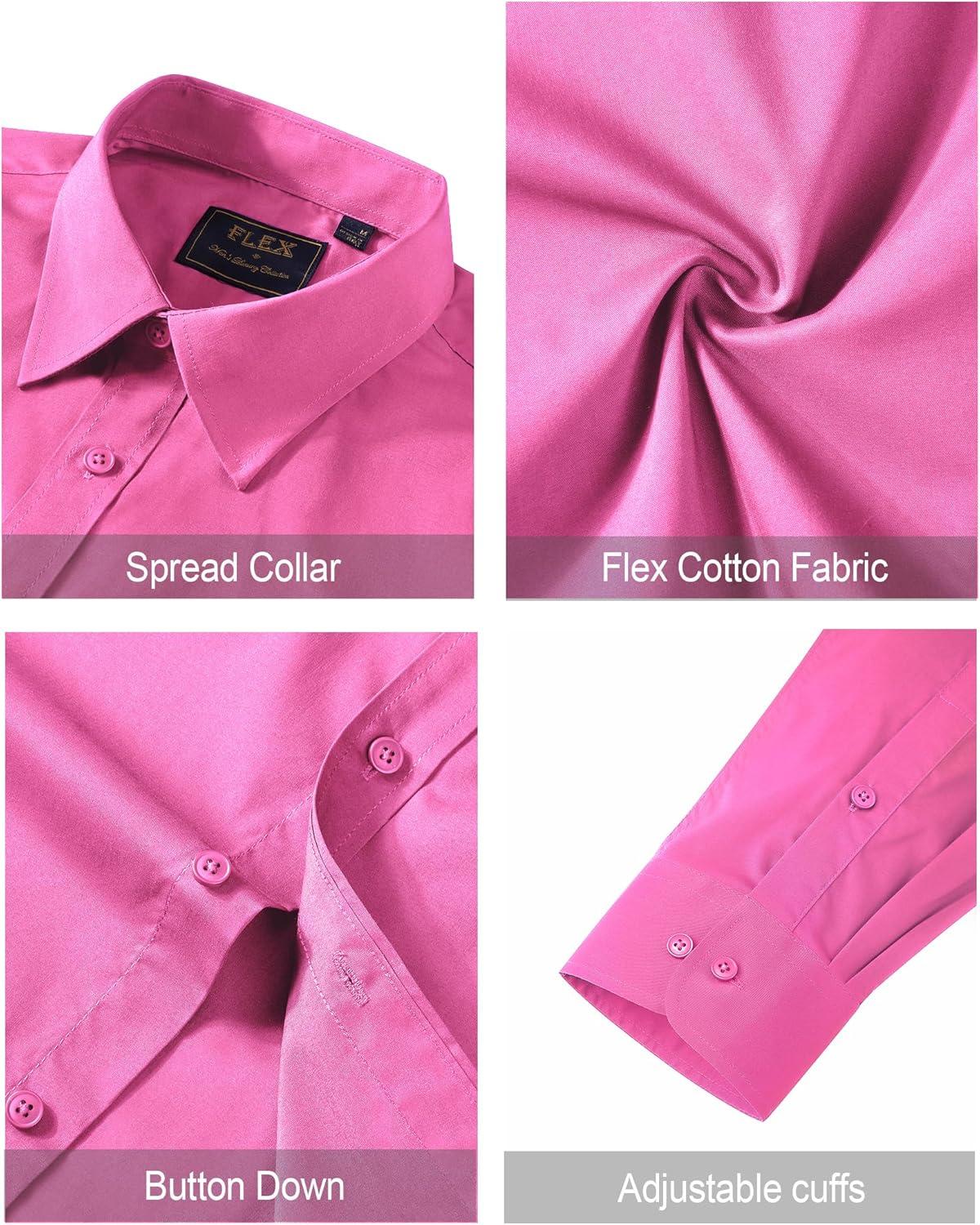 imageJVER Mens Dress Shirts Stretch Stain Shield Long Sleeve Solid Formal Shirt Business Casual Button Down ShirtsHot Pink