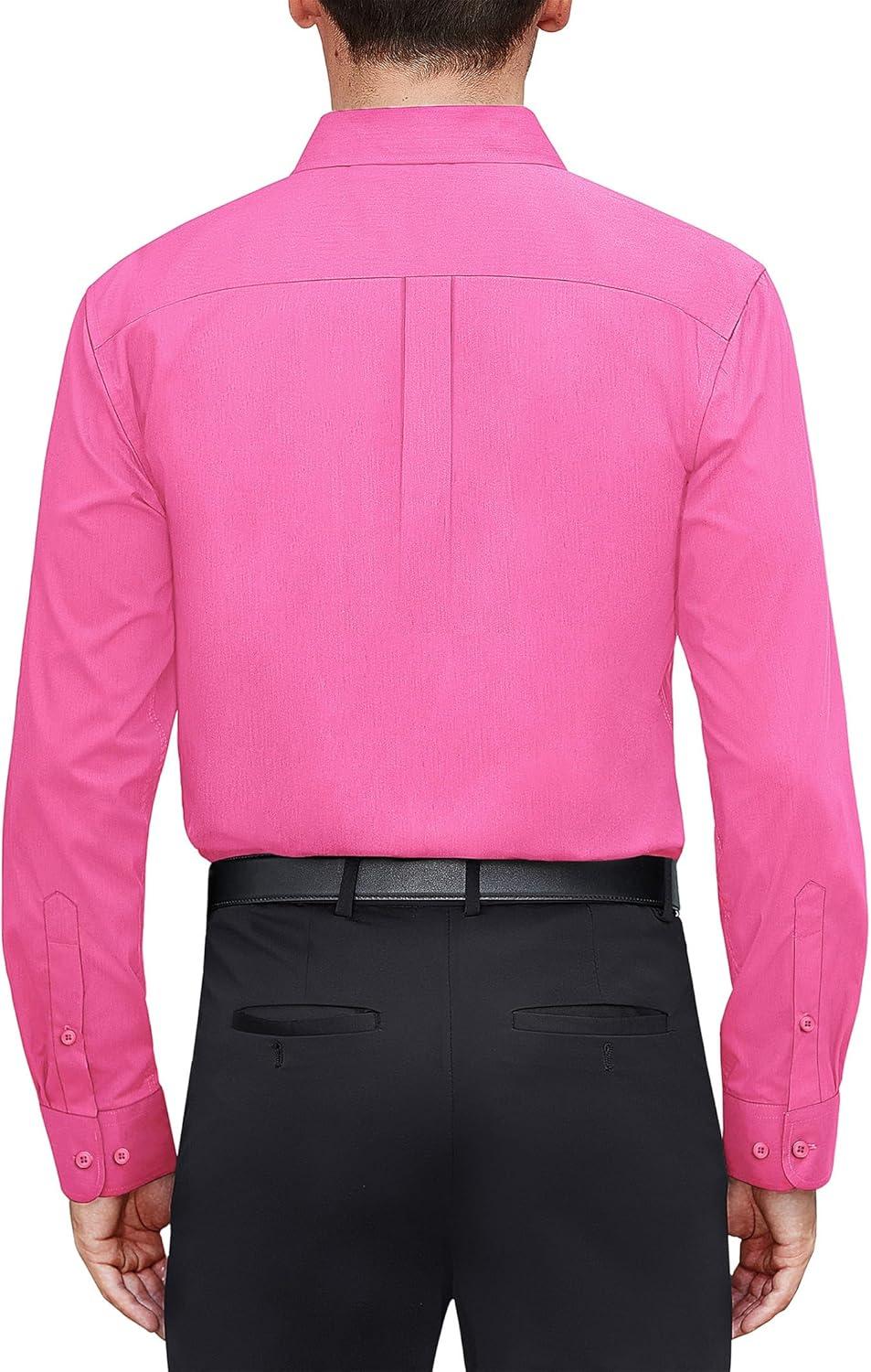 imageJVER Mens Dress Shirts Stretch Stain Shield Long Sleeve Solid Formal Shirt Business Casual Button Down ShirtsHot Pink
