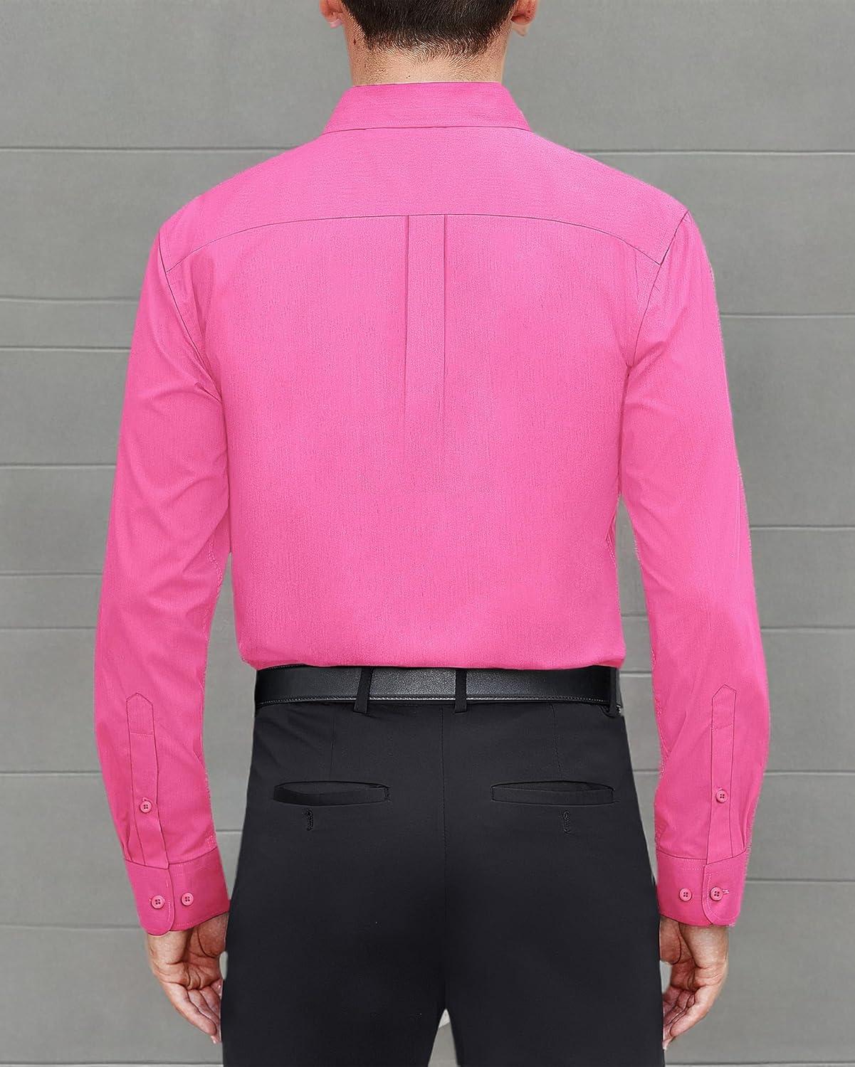 imageJVER Mens Dress Shirts Stretch Stain Shield Long Sleeve Solid Formal Shirt Business Casual Button Down ShirtsHot Pink