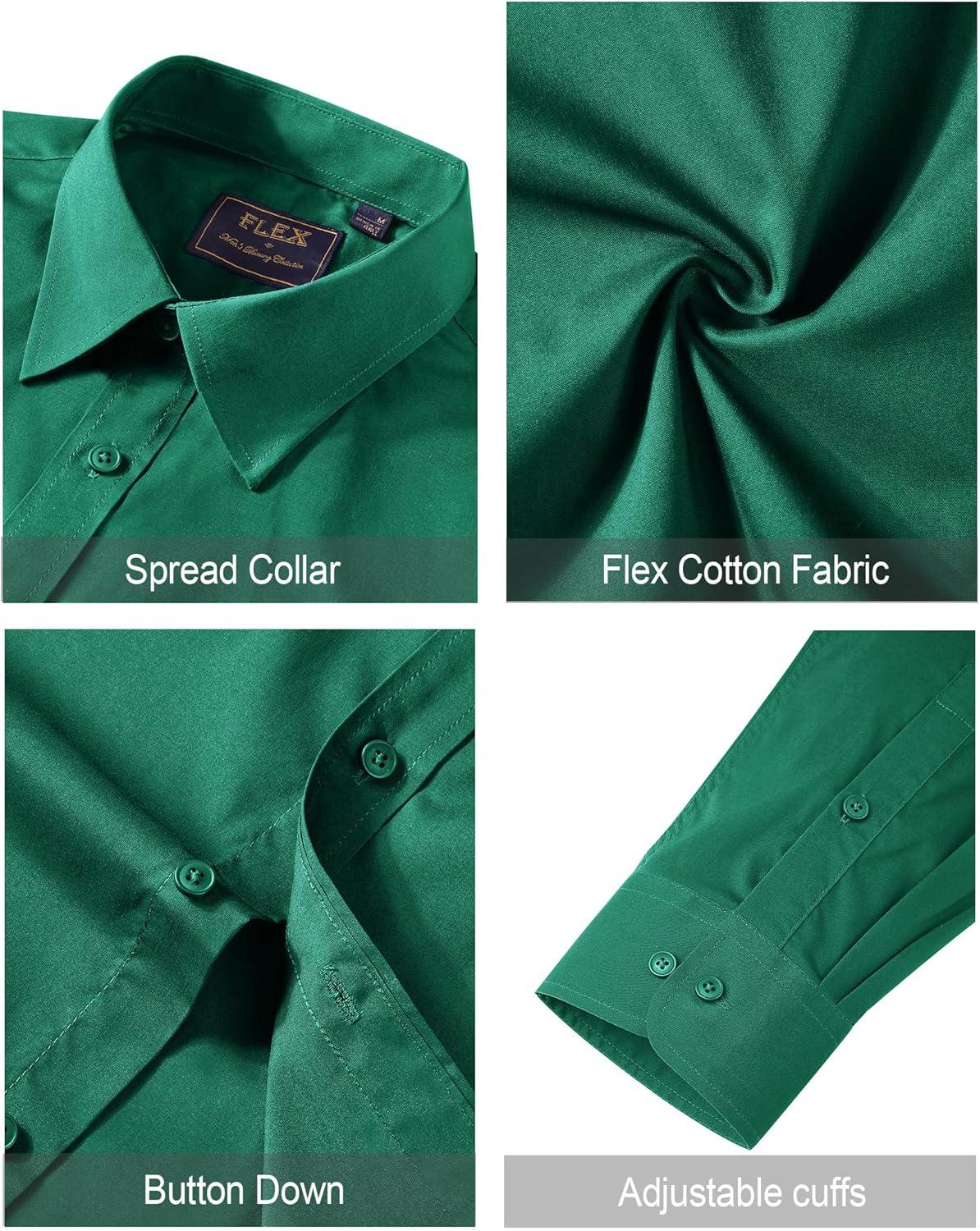 imageJVER Mens Dress Shirts Stretch Stain Shield Long Sleeve Solid Formal Shirt Business Casual Button Down ShirtsHunter Green