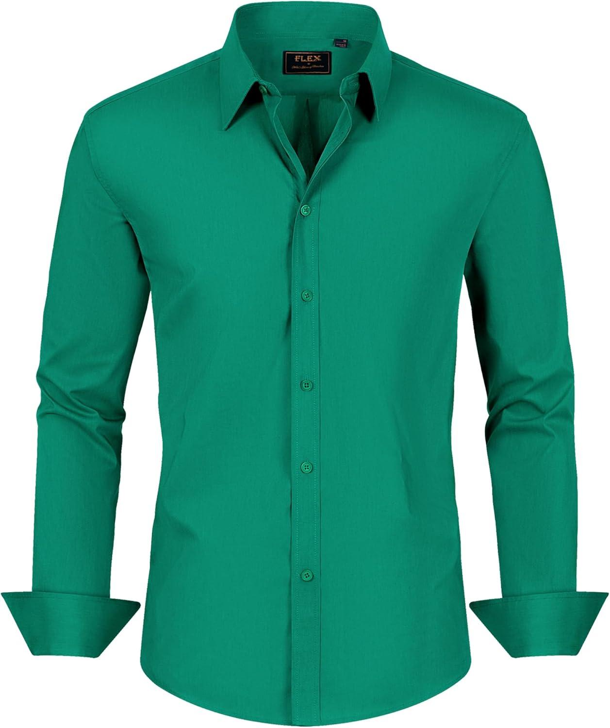 imageJVER Mens Dress Shirts Stretch Stain Shield Long Sleeve Solid Formal Shirt Business Casual Button Down ShirtsHunter Green