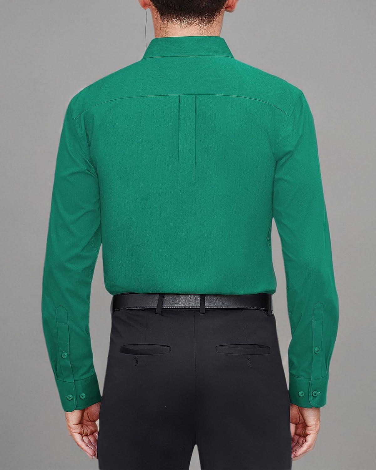 imageJVER Mens Dress Shirts Stretch Stain Shield Long Sleeve Solid Formal Shirt Business Casual Button Down ShirtsHunter Green