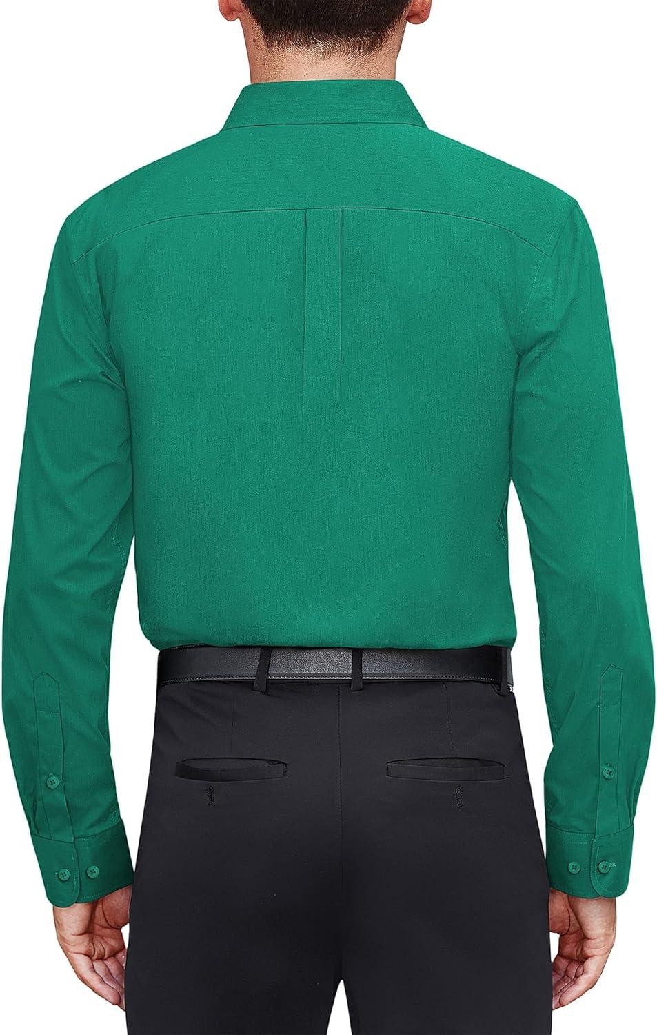 imageJVER Mens Dress Shirts Stretch Stain Shield Long Sleeve Solid Formal Shirt Business Casual Button Down ShirtsHunter Green
