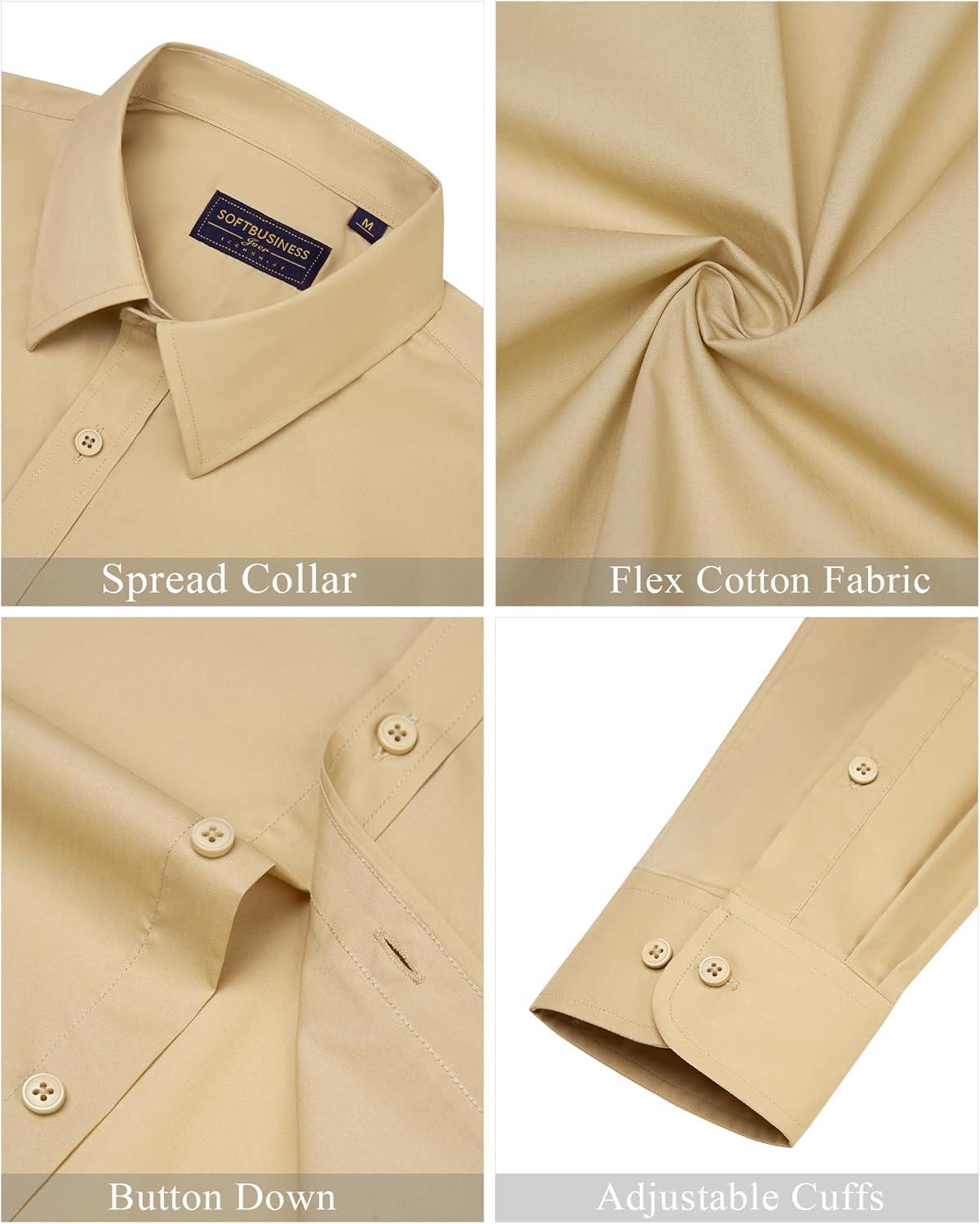 imageJVER Mens Dress Shirts Stretch Stain Shield Long Sleeve Solid Formal Shirt Business Casual Button Down ShirtsKhaki