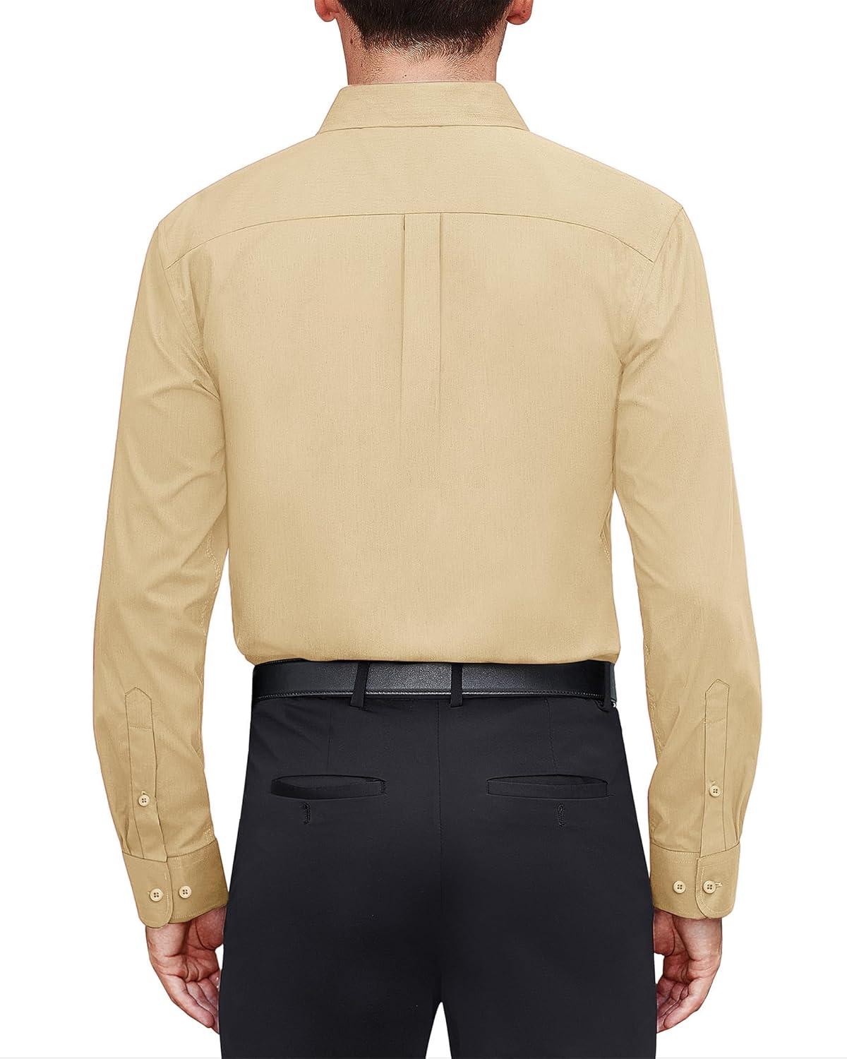 imageJVER Mens Dress Shirts Stretch Stain Shield Long Sleeve Solid Formal Shirt Business Casual Button Down ShirtsKhaki