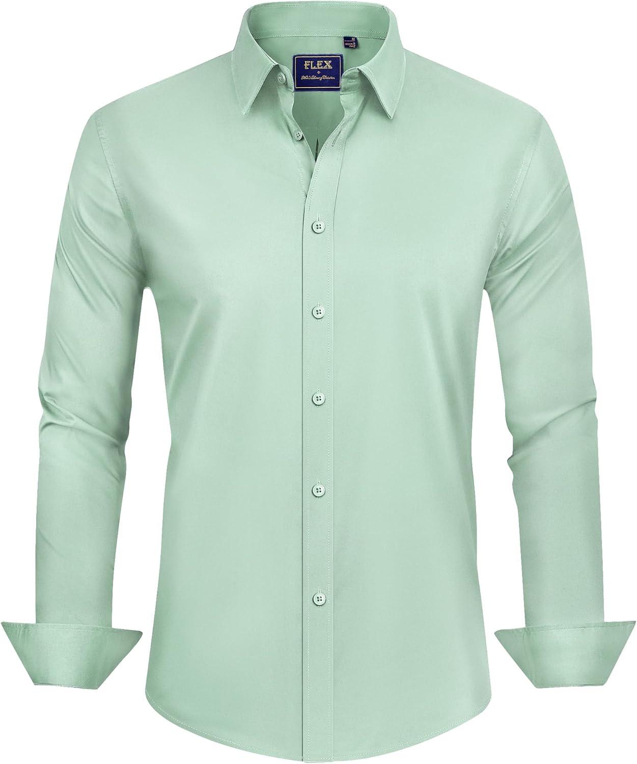 imageJVER Mens Dress Shirts Stretch Stain Shield Long Sleeve Solid Formal Shirt Business Casual Button Down ShirtsLight Green