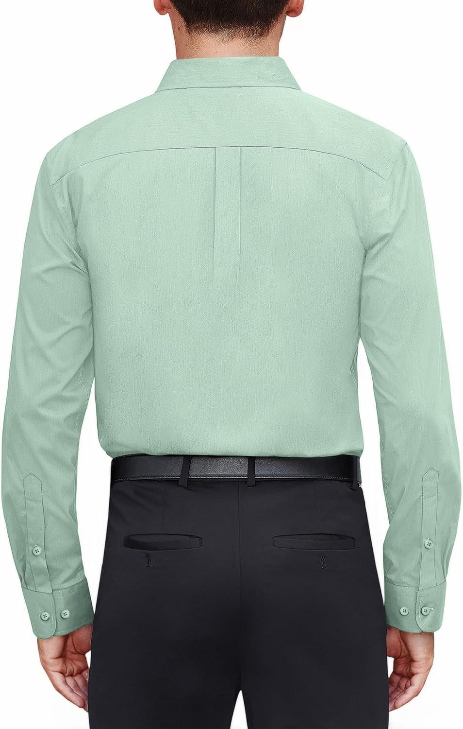 imageJVER Mens Dress Shirts Stretch Stain Shield Long Sleeve Solid Formal Shirt Business Casual Button Down ShirtsLight Green