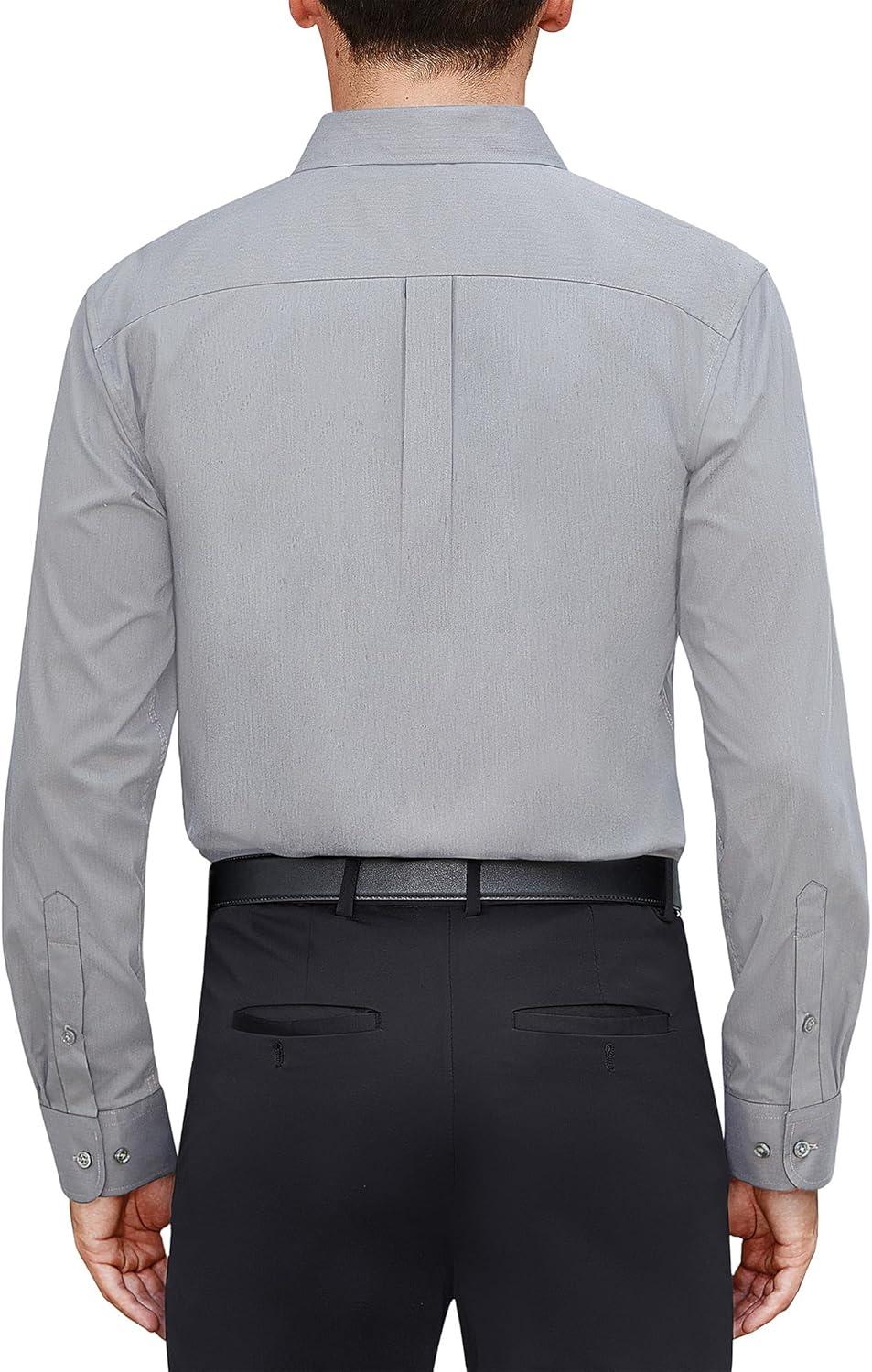 imageJVER Mens Dress Shirts Stretch Stain Shield Long Sleeve Solid Formal Shirt Business Casual Button Down ShirtsLight Grey