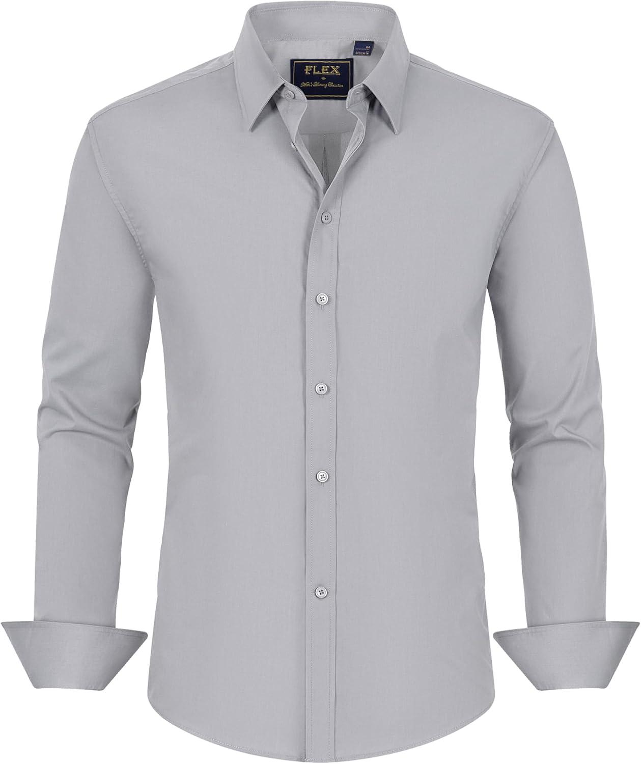 imageJVER Mens Dress Shirts Stretch Stain Shield Long Sleeve Solid Formal Shirt Business Casual Button Down ShirtsLight Grey