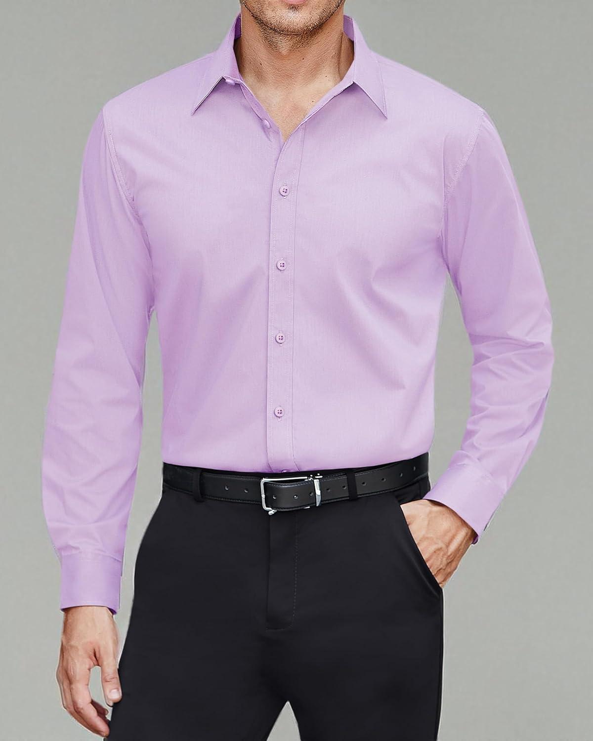 imageJVER Mens Dress Shirts Stretch Stain Shield Long Sleeve Solid Formal Shirt Business Casual Button Down ShirtsLight Purple