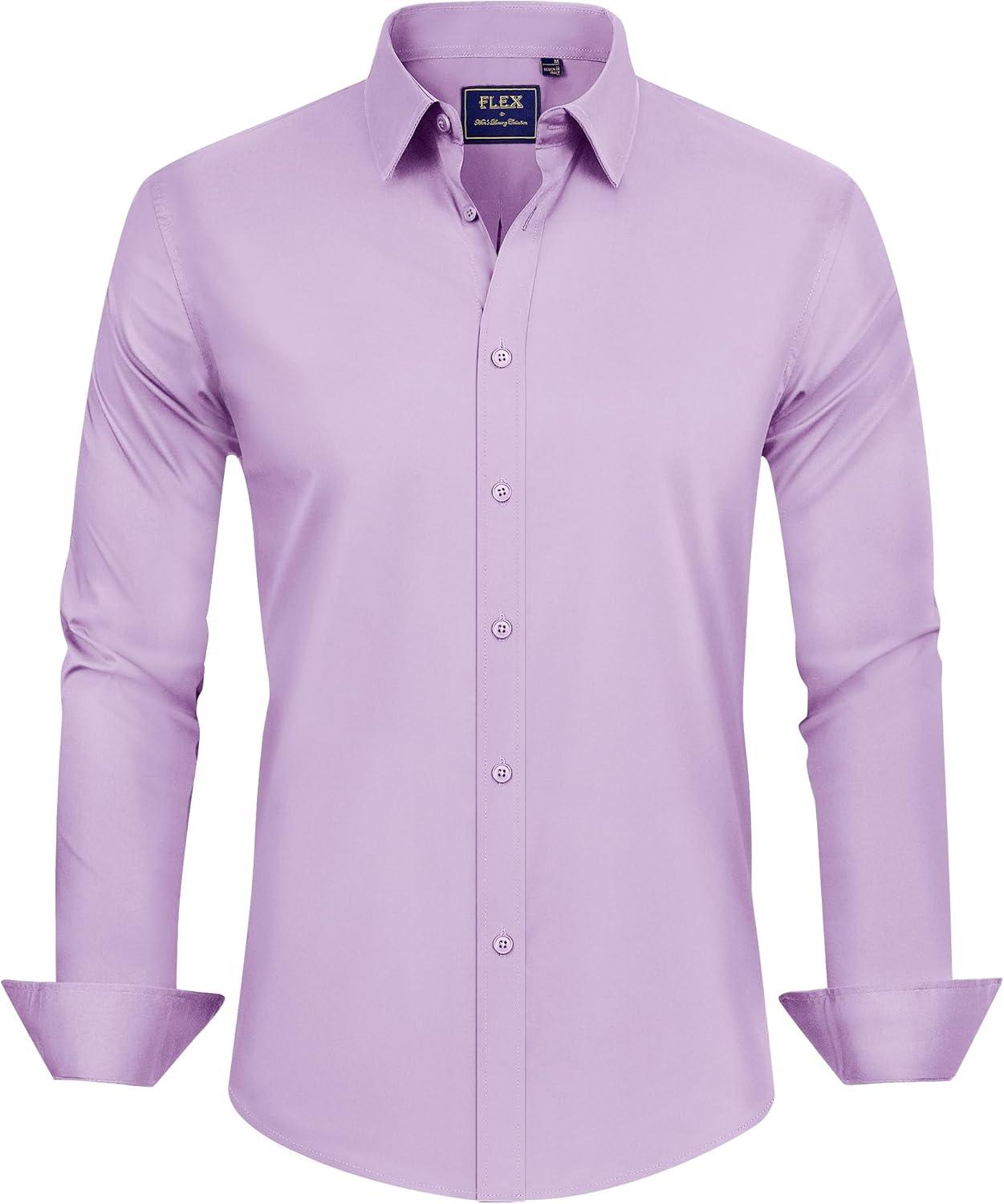 imageJVER Mens Dress Shirts Stretch Stain Shield Long Sleeve Solid Formal Shirt Business Casual Button Down ShirtsLight Purple