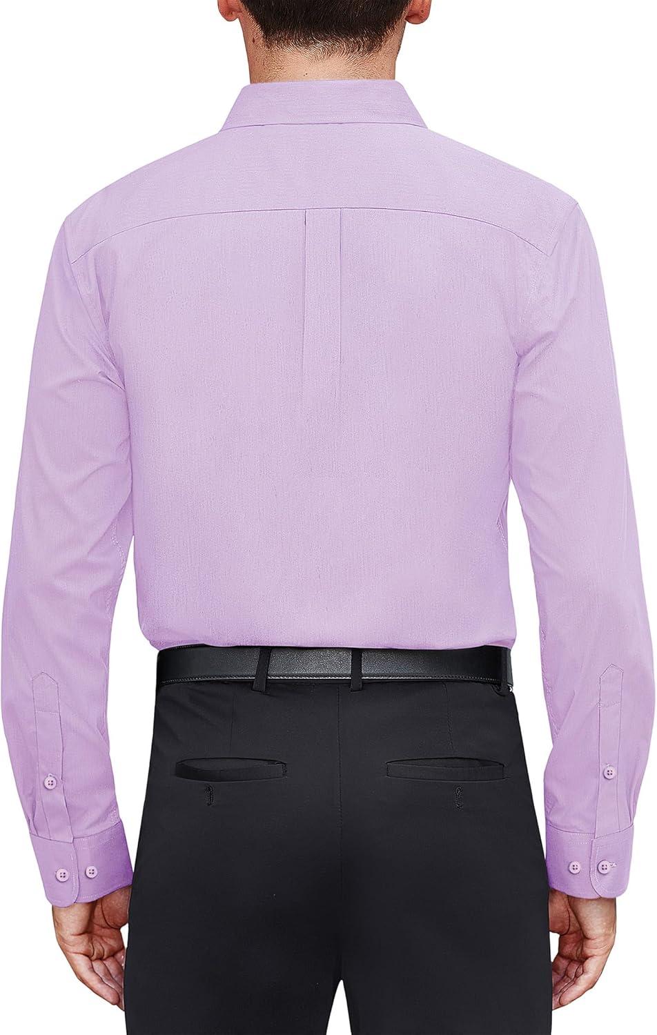 imageJVER Mens Dress Shirts Stretch Stain Shield Long Sleeve Solid Formal Shirt Business Casual Button Down ShirtsLight Purple