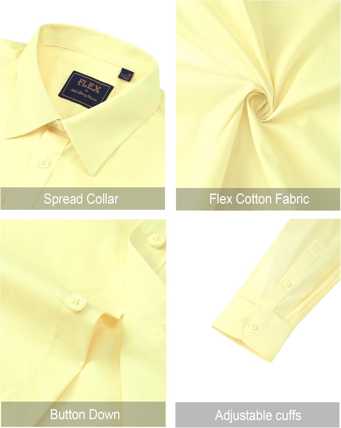 imageJVER Mens Dress Shirts Stretch Stain Shield Long Sleeve Solid Formal Shirt Business Casual Button Down ShirtsLight Yellow