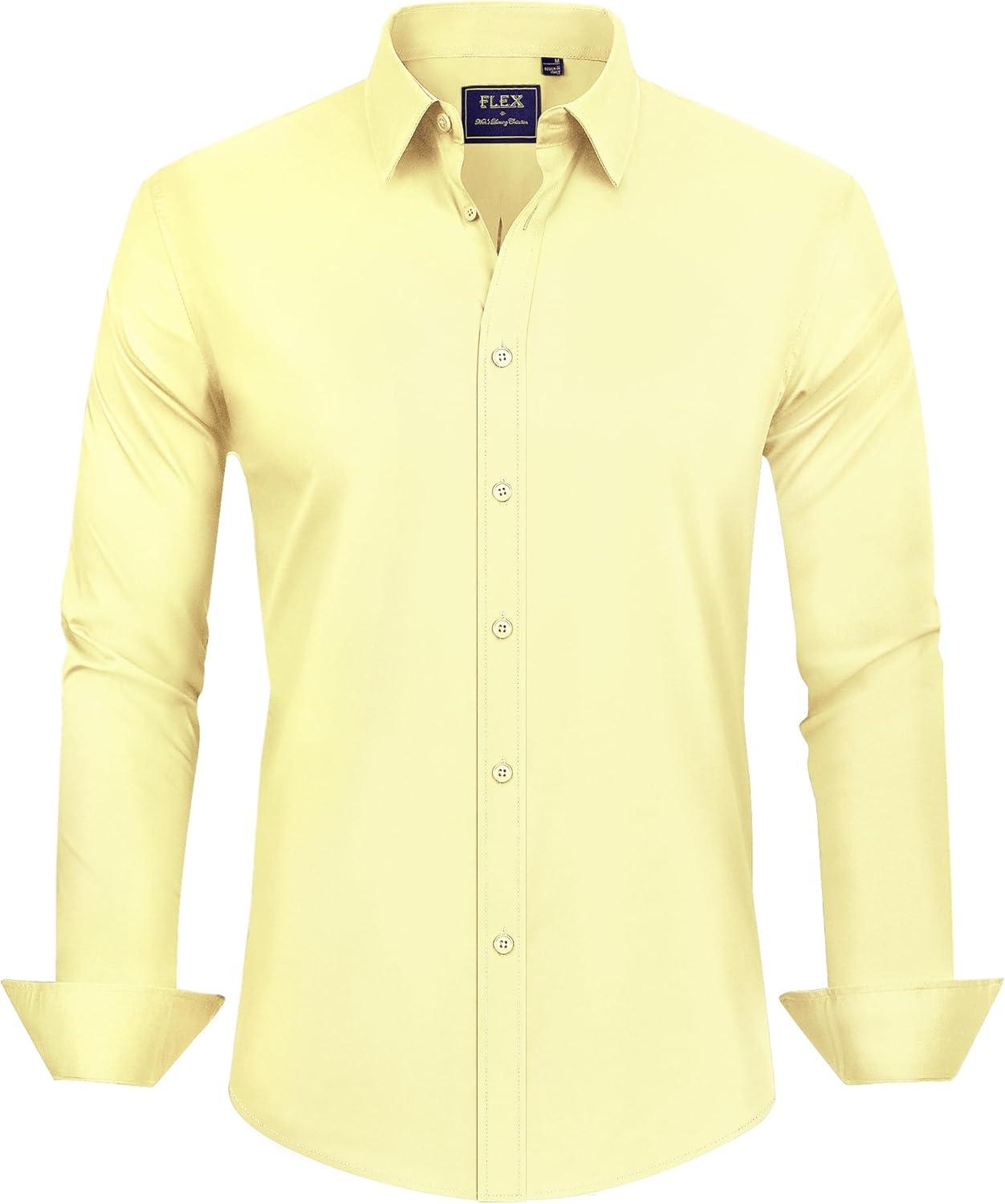 imageJVER Mens Dress Shirts Stretch Stain Shield Long Sleeve Solid Formal Shirt Business Casual Button Down ShirtsLight Yellow