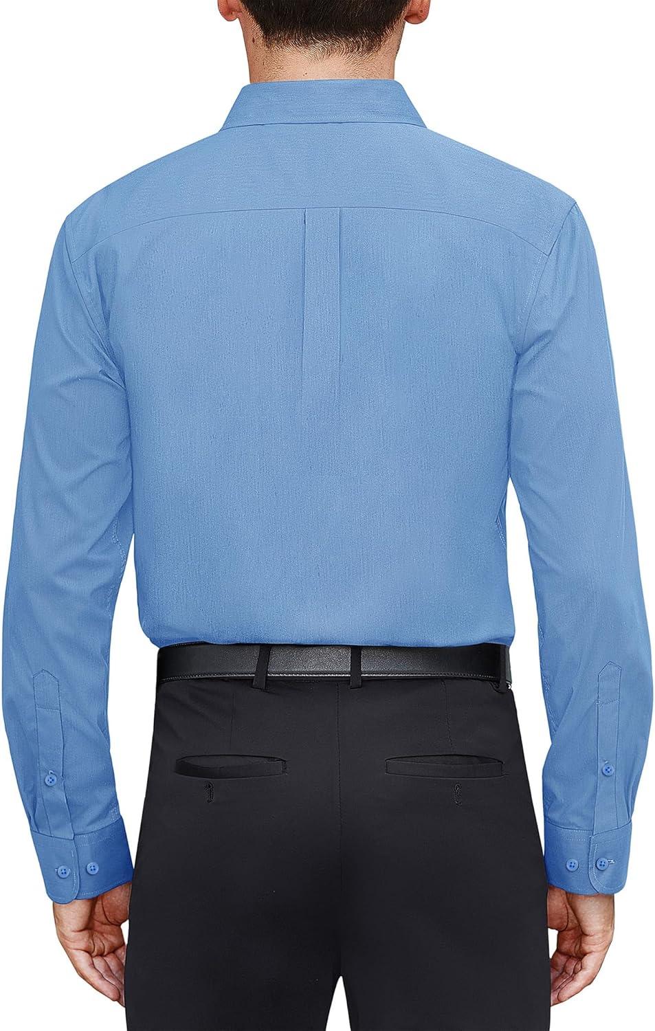 imageJVER Mens Dress Shirts Stretch Stain Shield Long Sleeve Solid Formal Shirt Business Casual Button Down ShirtsMist Blue