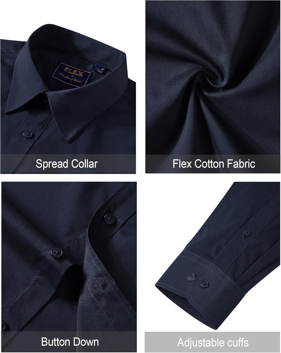 imageJVER Mens Dress Shirts Stretch Stain Shield Long Sleeve Solid Formal Shirt Business Casual Button Down ShirtsNavy Blue