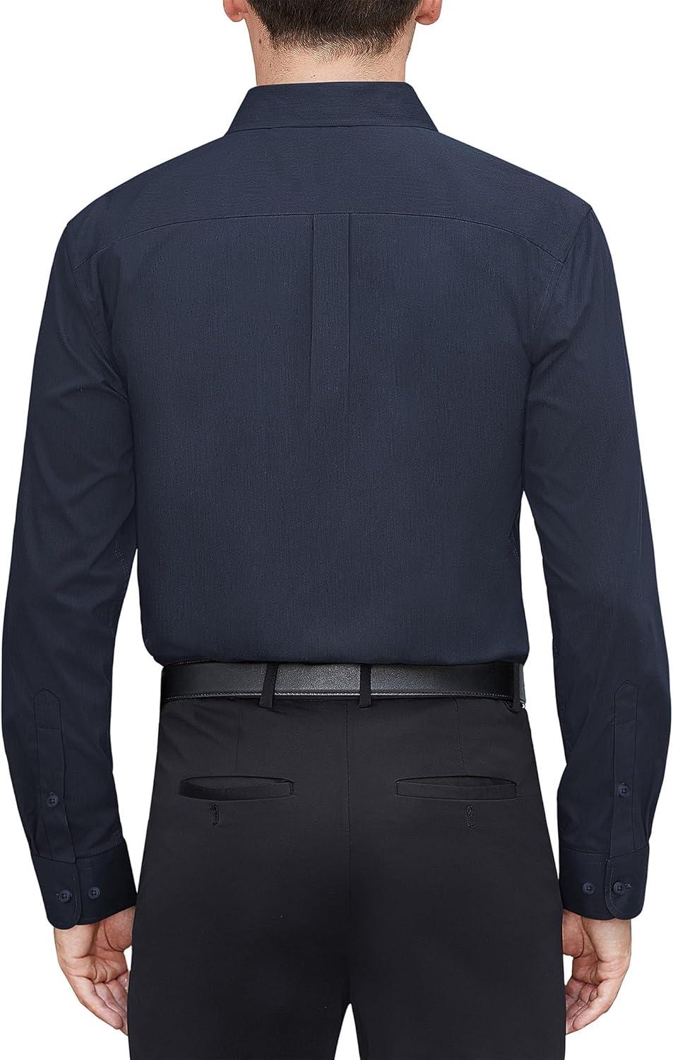 imageJVER Mens Dress Shirts Stretch Stain Shield Long Sleeve Solid Formal Shirt Business Casual Button Down ShirtsNavy Blue