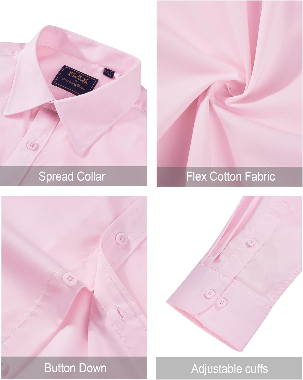 imageJVER Mens Dress Shirts Stretch Stain Shield Long Sleeve Solid Formal Shirt Business Casual Button Down ShirtsPink