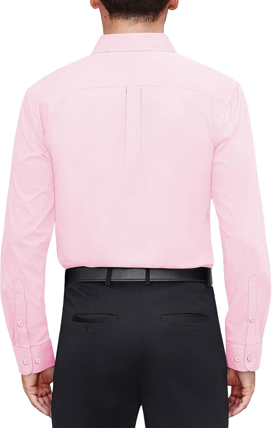 imageJVER Mens Dress Shirts Stretch Stain Shield Long Sleeve Solid Formal Shirt Business Casual Button Down ShirtsPink