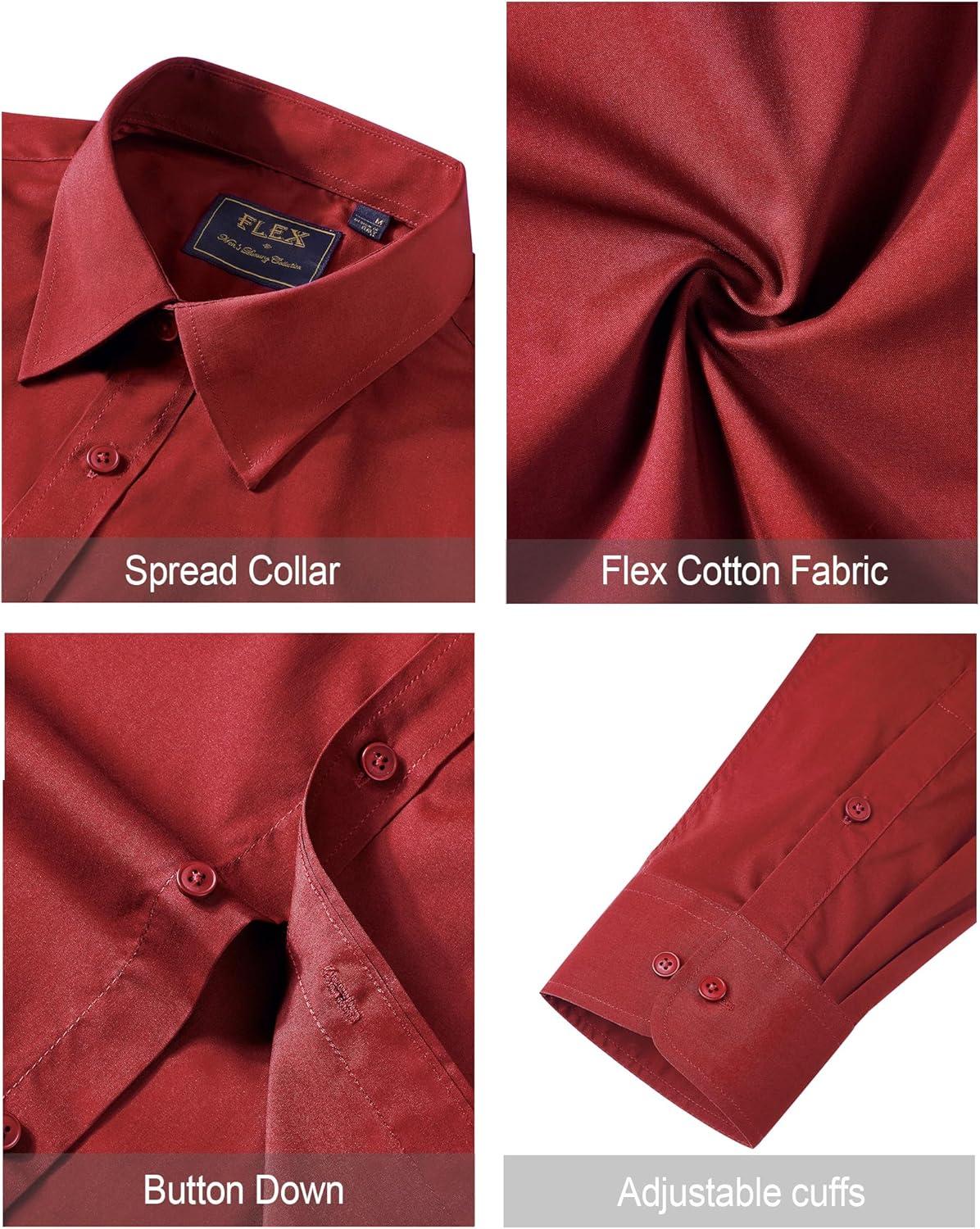 imageJVER Mens Dress Shirts Stretch Stain Shield Long Sleeve Solid Formal Shirt Business Casual Button Down ShirtsRed