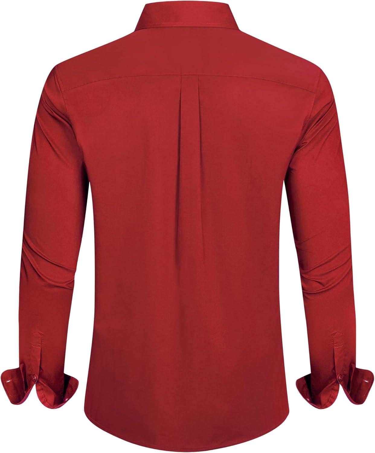 imageJVER Mens Dress Shirts Stretch Stain Shield Long Sleeve Solid Formal Shirt Business Casual Button Down ShirtsRed