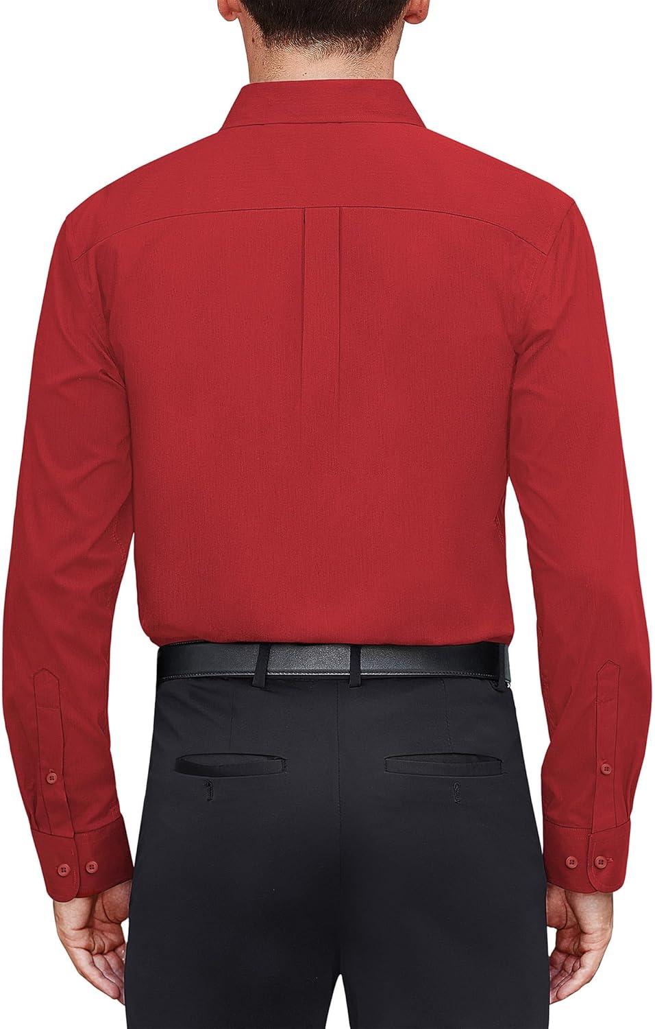 imageJVER Mens Dress Shirts Stretch Stain Shield Long Sleeve Solid Formal Shirt Business Casual Button Down ShirtsRed
