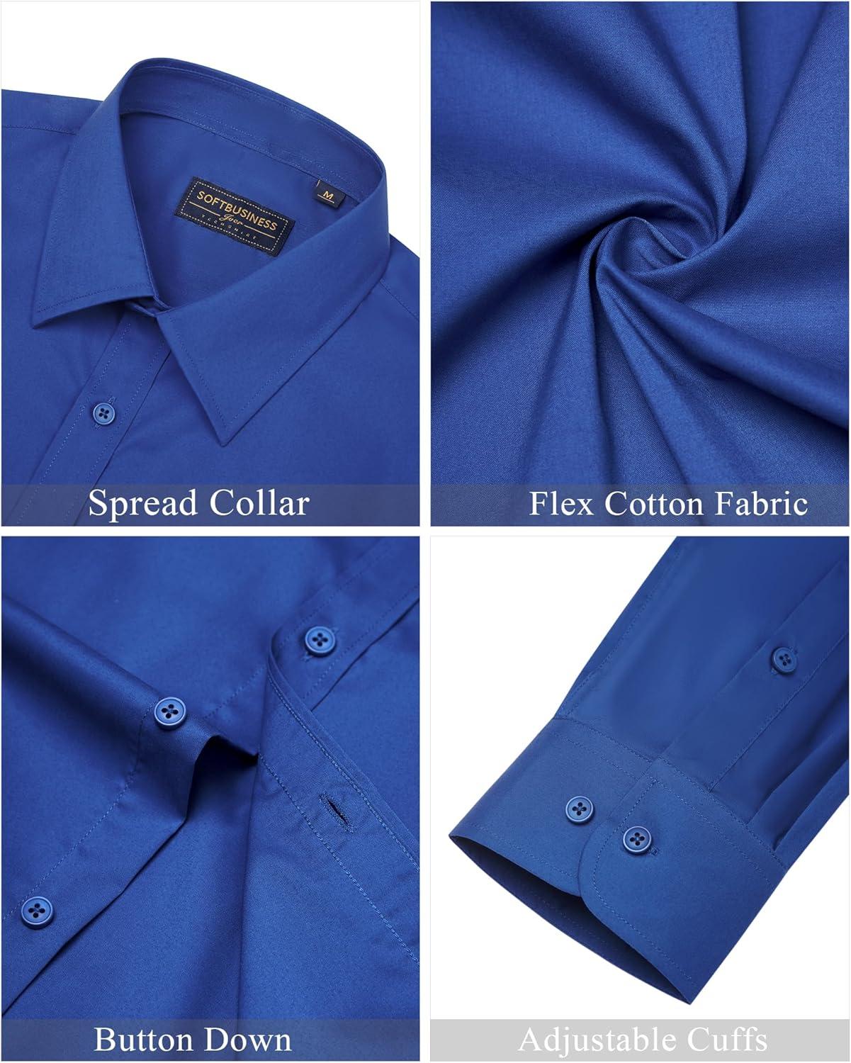 imageJVER Mens Dress Shirts Stretch Stain Shield Long Sleeve Solid Formal Shirt Business Casual Button Down ShirtsRoyal Blue