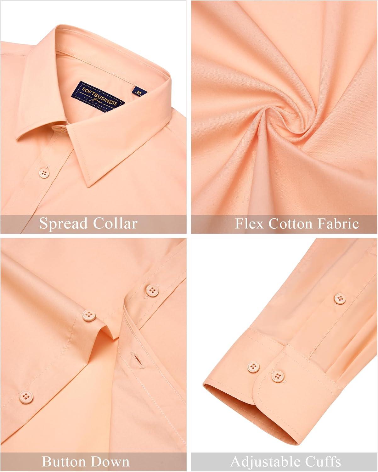 imageJVER Mens Dress Shirts Stretch Stain Shield Long Sleeve Solid Formal Shirt Business Casual Button Down ShirtsScallop