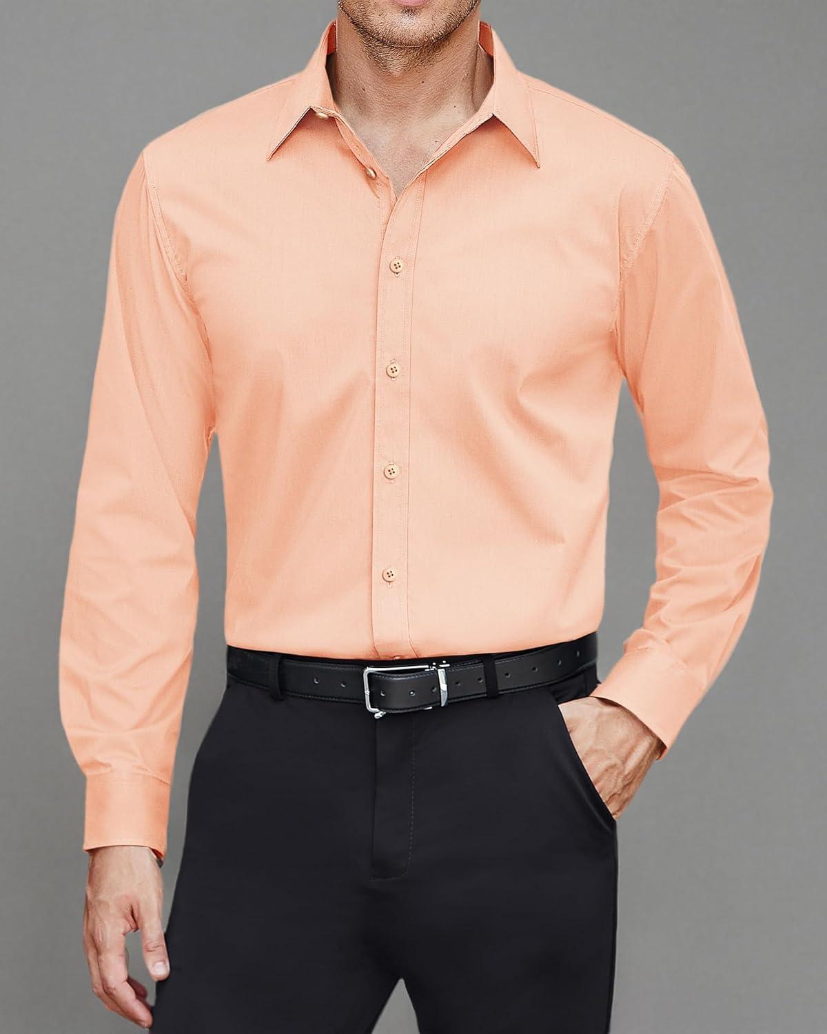 imageJVER Mens Dress Shirts Stretch Stain Shield Long Sleeve Solid Formal Shirt Business Casual Button Down ShirtsScallop