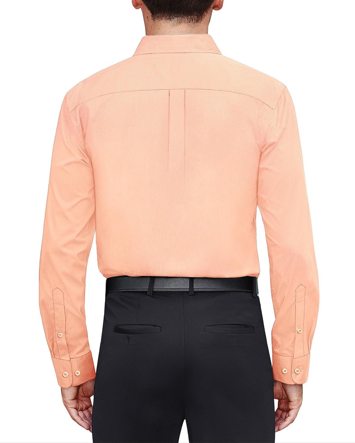 imageJVER Mens Dress Shirts Stretch Stain Shield Long Sleeve Solid Formal Shirt Business Casual Button Down ShirtsScallop