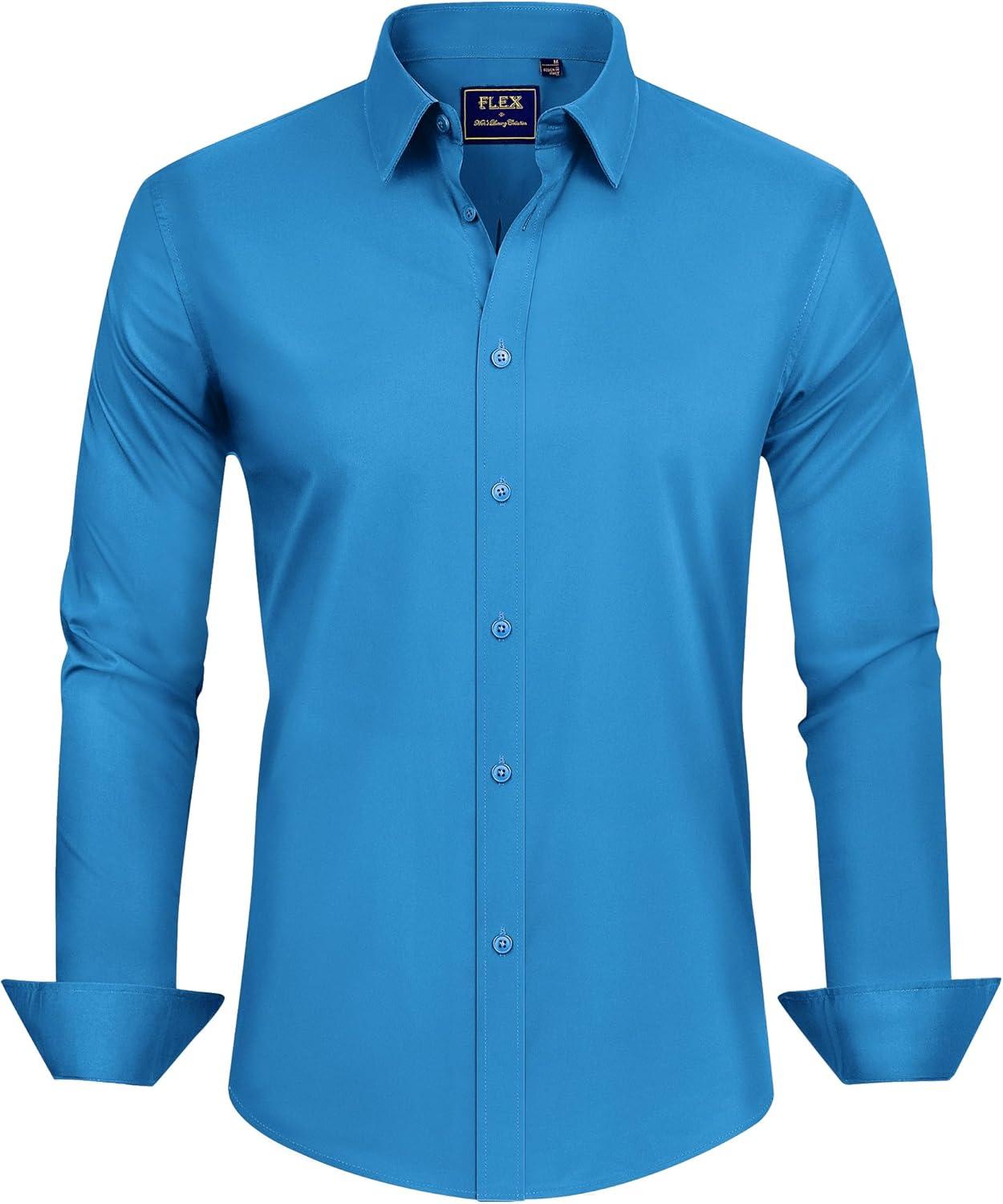 imageJVER Mens Dress Shirts Stretch Stain Shield Long Sleeve Solid Formal Shirt Business Casual Button Down ShirtsTurquoise