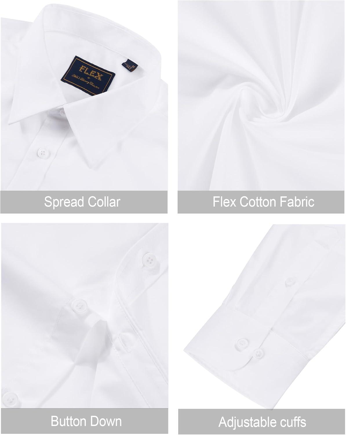 imageJVER Mens Dress Shirts Stretch Stain Shield Long Sleeve Solid Formal Shirt Business Casual Button Down ShirtsWhite