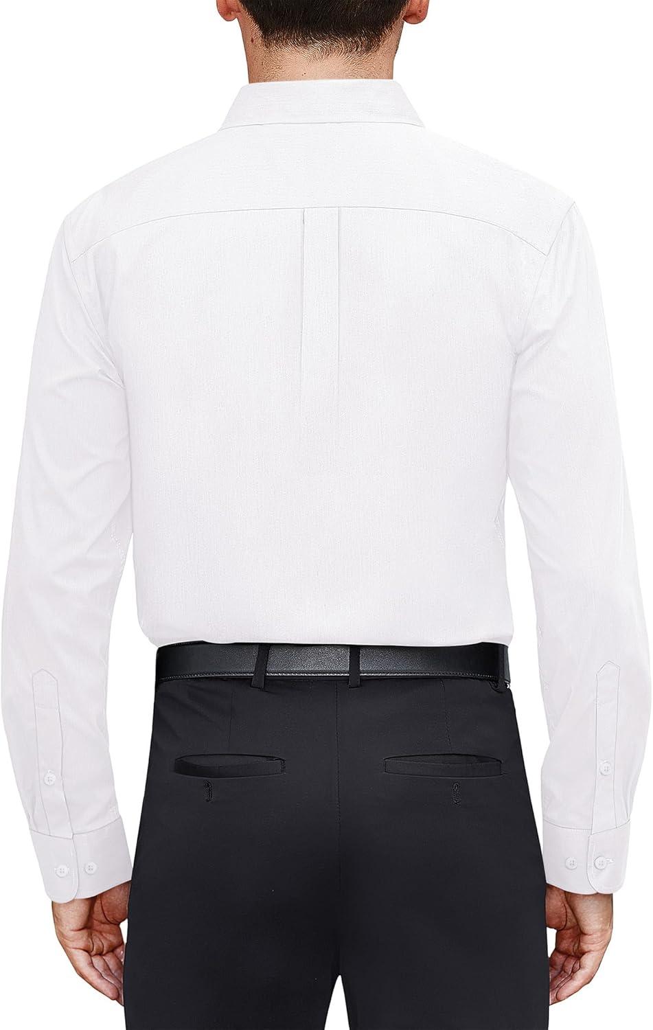 imageJVER Mens Dress Shirts Stretch Stain Shield Long Sleeve Solid Formal Shirt Business Casual Button Down ShirtsWhite