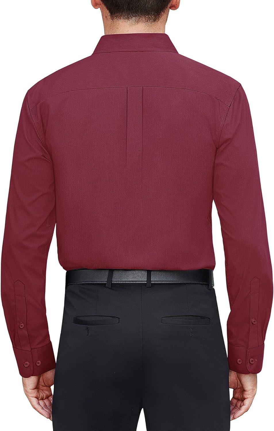 imageJVER Mens Dress Shirts Stretch Stain Shield Long Sleeve Solid Formal Shirt Business Casual Button Down ShirtsWine Red