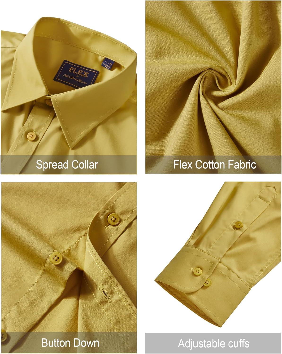imageJVER Mens Dress Shirts Stretch Stain Shield Long Sleeve Solid Formal Shirt Business Casual Button Down ShirtsYellow