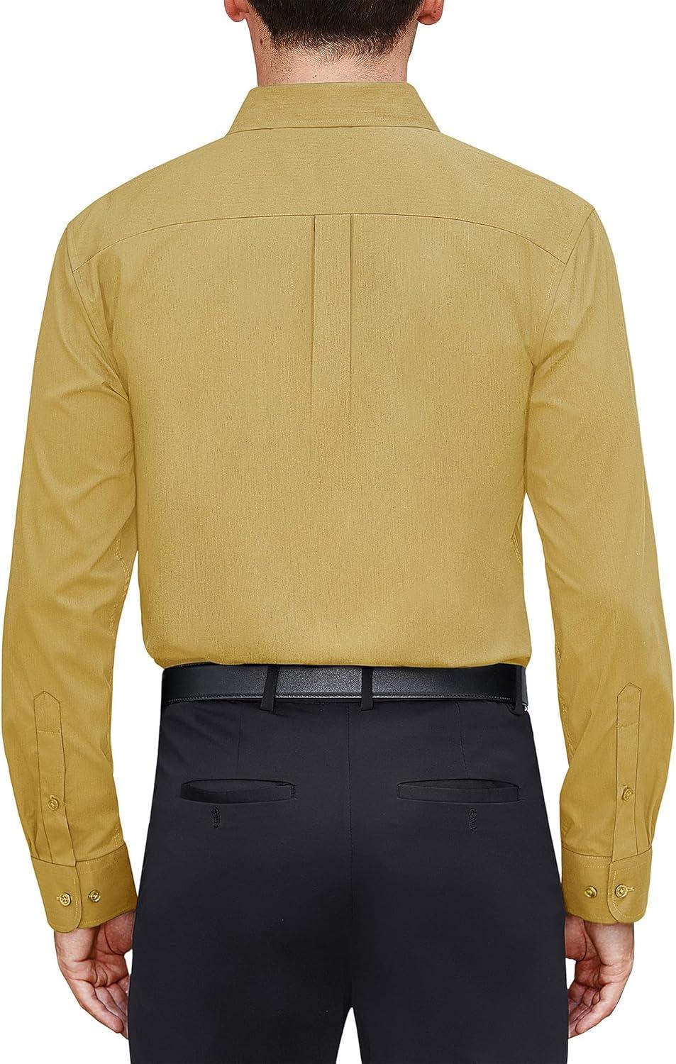 imageJVER Mens Dress Shirts Stretch Stain Shield Long Sleeve Solid Formal Shirt Business Casual Button Down ShirtsYellow