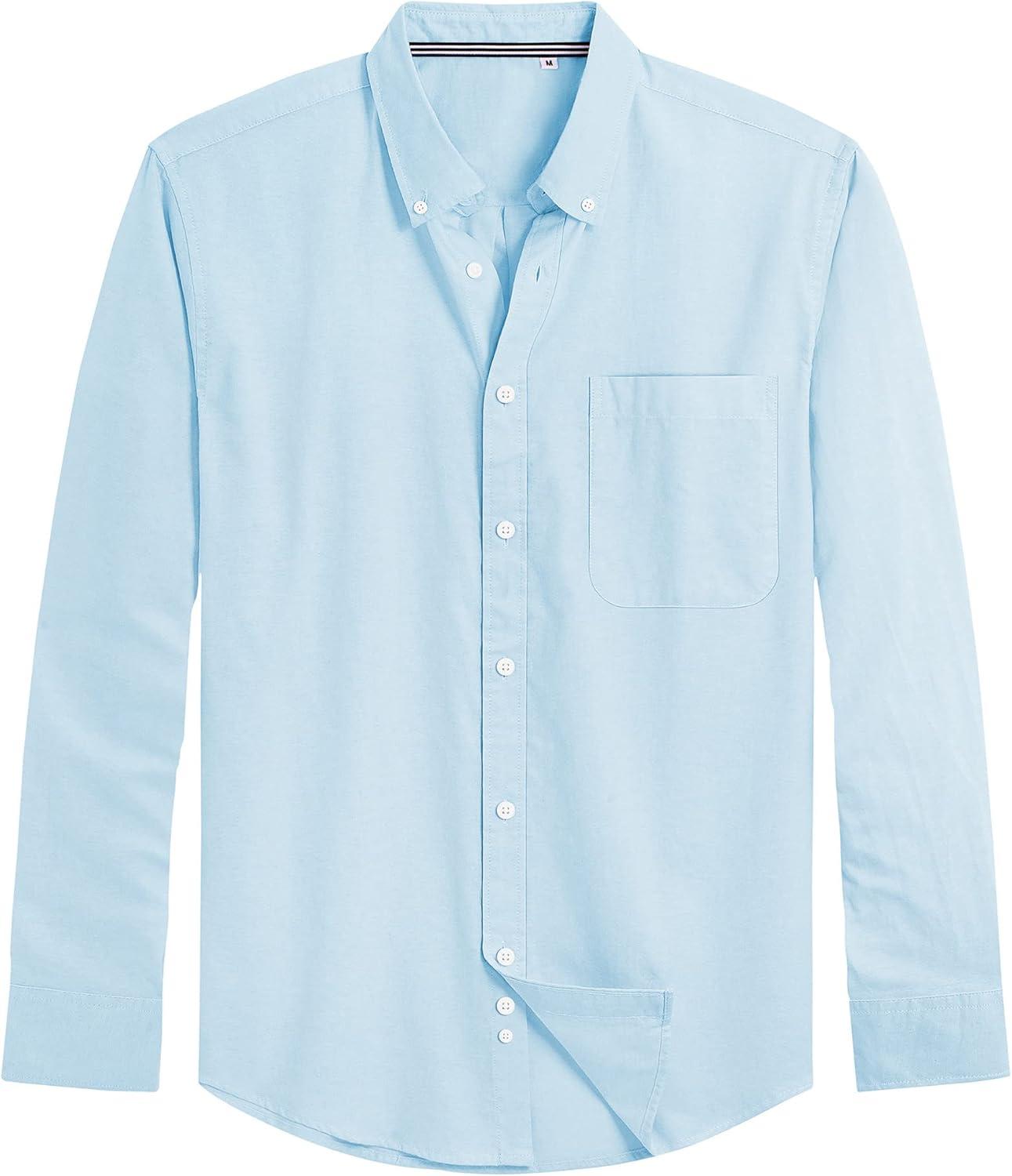 imageJVER Mens Oxford Shirt Solid Casual Button Down Collar Shirts Long Sleeve Dress Shirts with PocketAqua