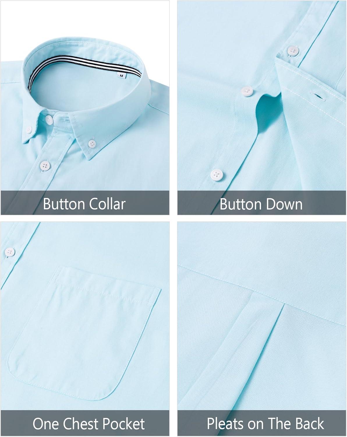 imageJVER Mens Oxford Shirt Solid Casual Button Down Collar Shirts Long Sleeve Dress Shirts with PocketAqua