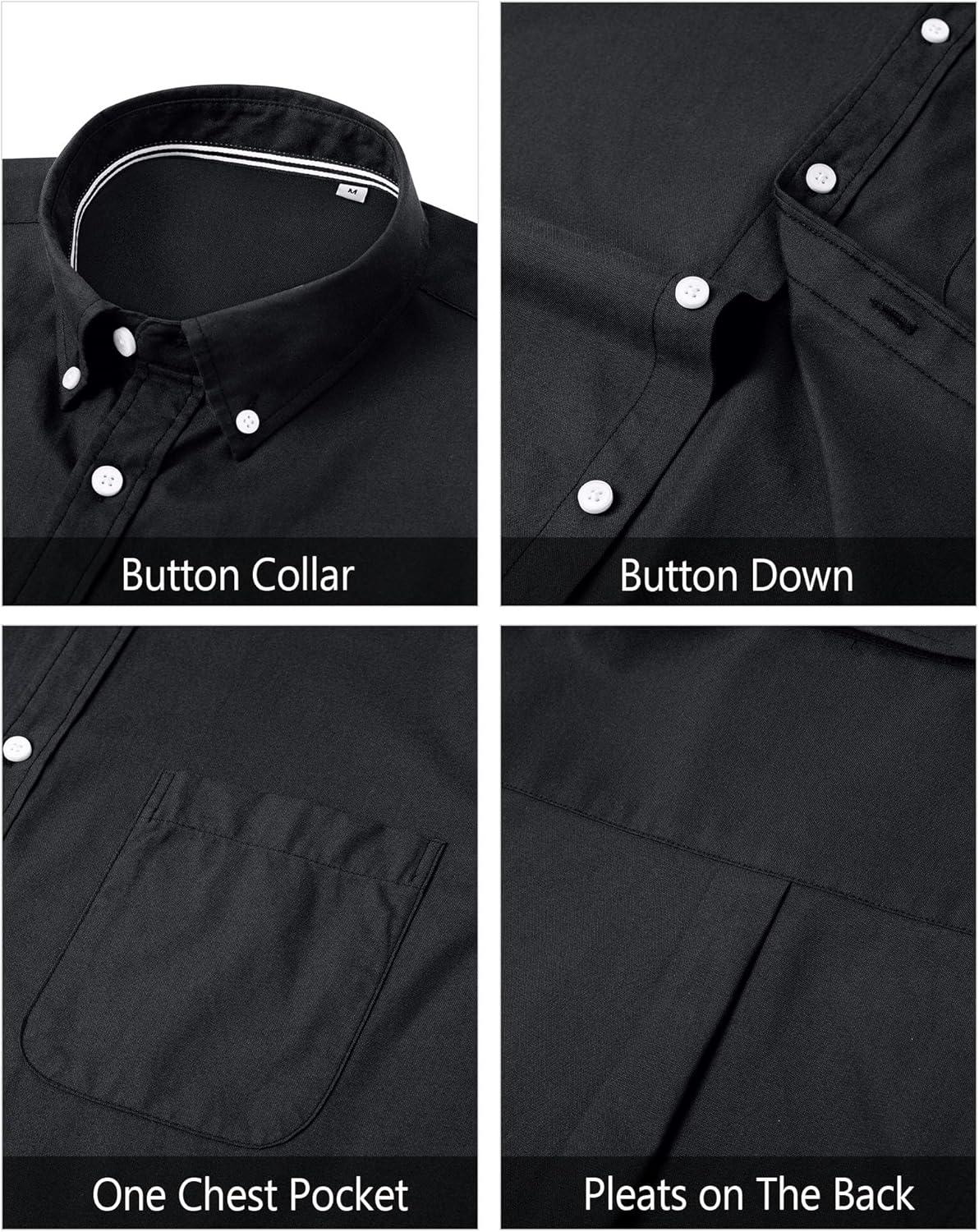 imageJVER Mens Oxford Shirt Solid Casual Button Down Collar Shirts Long Sleeve Dress Shirts with PocketBlakc