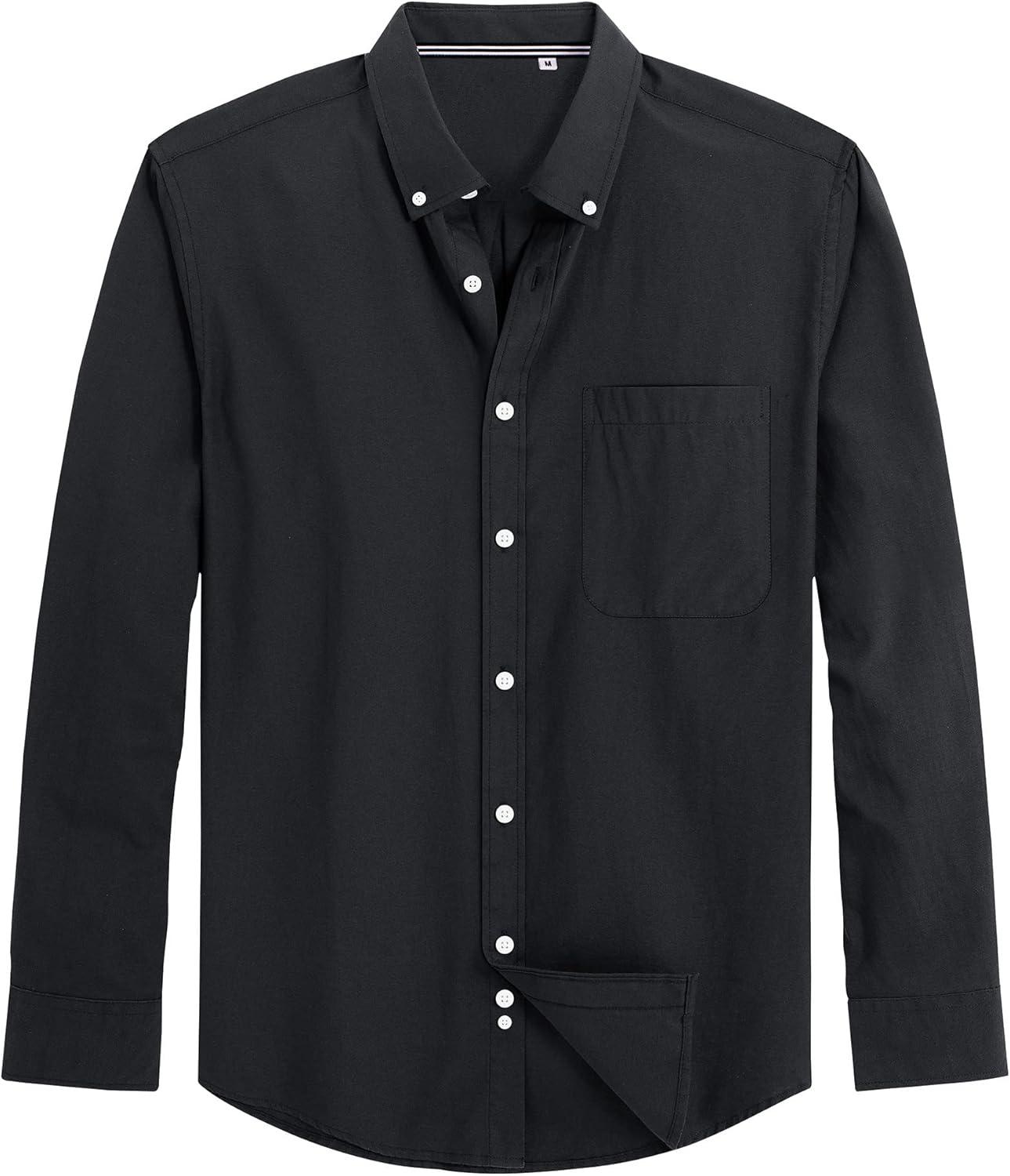 imageJVER Mens Oxford Shirt Solid Casual Button Down Collar Shirts Long Sleeve Dress Shirts with PocketBlakc