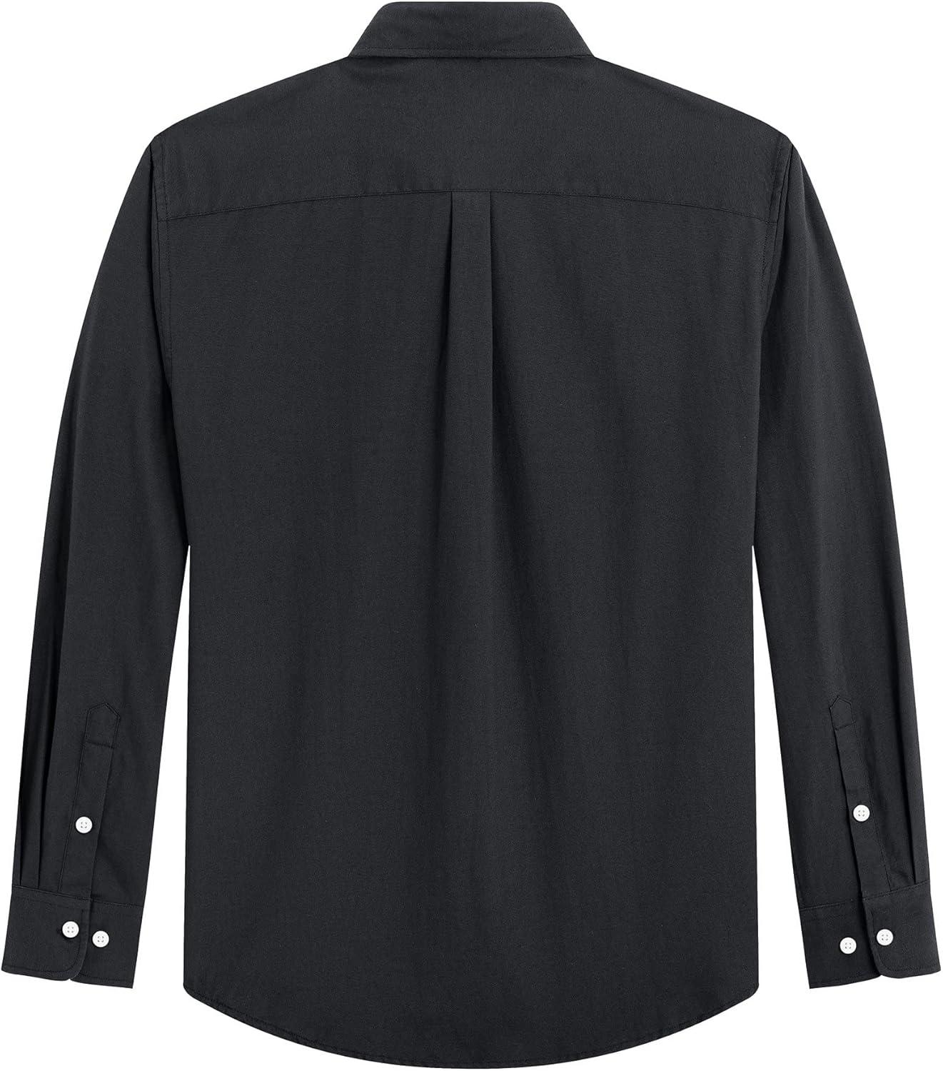 imageJVER Mens Oxford Shirt Solid Casual Button Down Collar Shirts Long Sleeve Dress Shirts with PocketBlakc