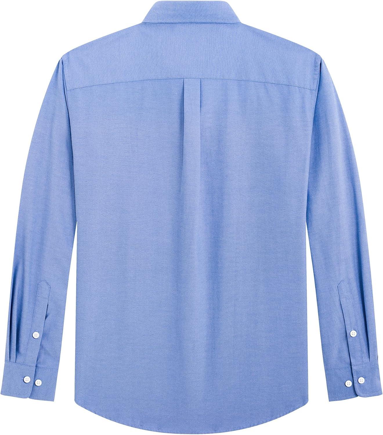 imageJVER Mens Oxford Shirt Solid Casual Button Down Collar Shirts Long Sleeve Dress Shirts with PocketBlue