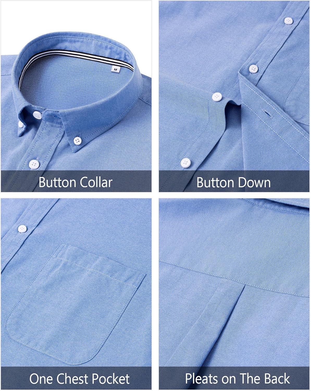 imageJVER Mens Oxford Shirt Solid Casual Button Down Collar Shirts Long Sleeve Dress Shirts with PocketBlue
