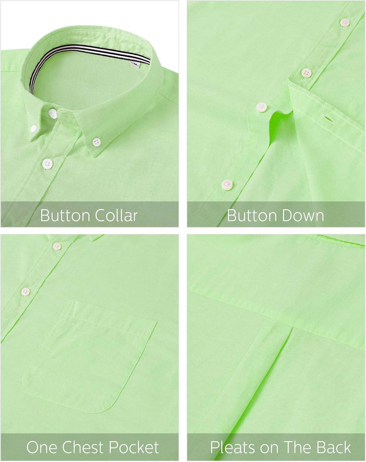 imageJVER Mens Oxford Shirt Solid Casual Button Down Collar Shirts Long Sleeve Dress Shirts with PocketBright Green