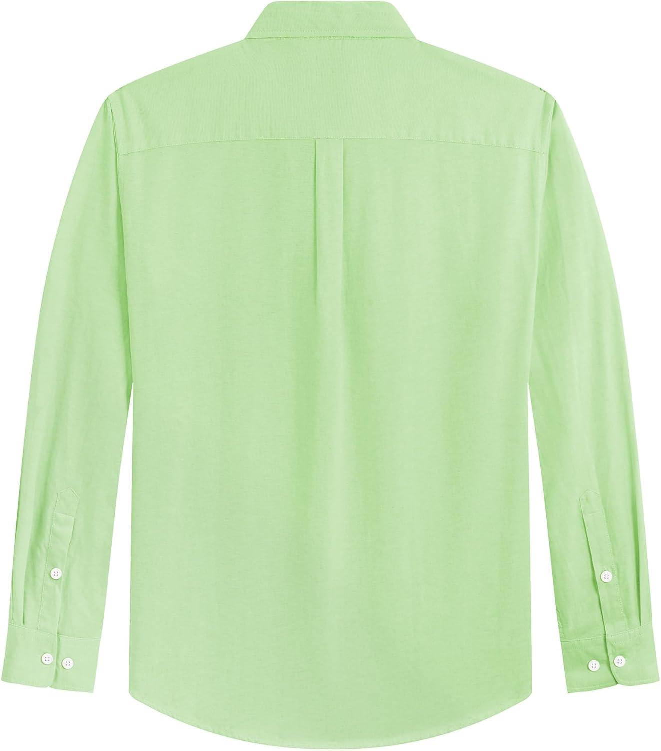 imageJVER Mens Oxford Shirt Solid Casual Button Down Collar Shirts Long Sleeve Dress Shirts with PocketBright Green