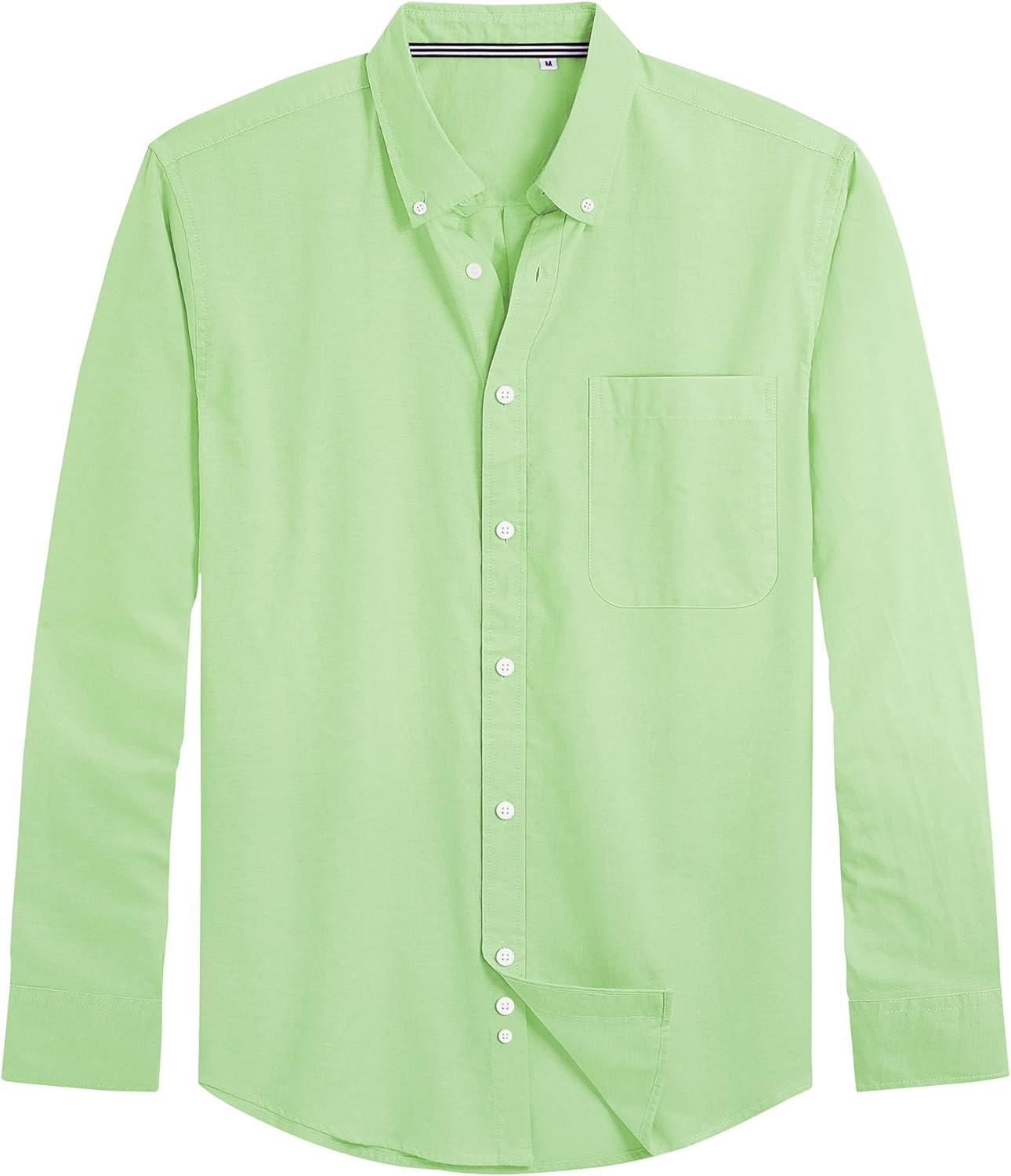 imageJVER Mens Oxford Shirt Solid Casual Button Down Collar Shirts Long Sleeve Dress Shirts with PocketBright Green